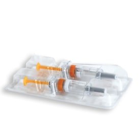 Segunda imagem do produto Volare 100mg, caixa com 2 seringas preenchidas com 1mL de solução + sistema de segurança